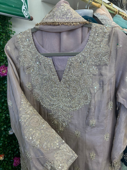 Silk lilac hand work premium sharara suit