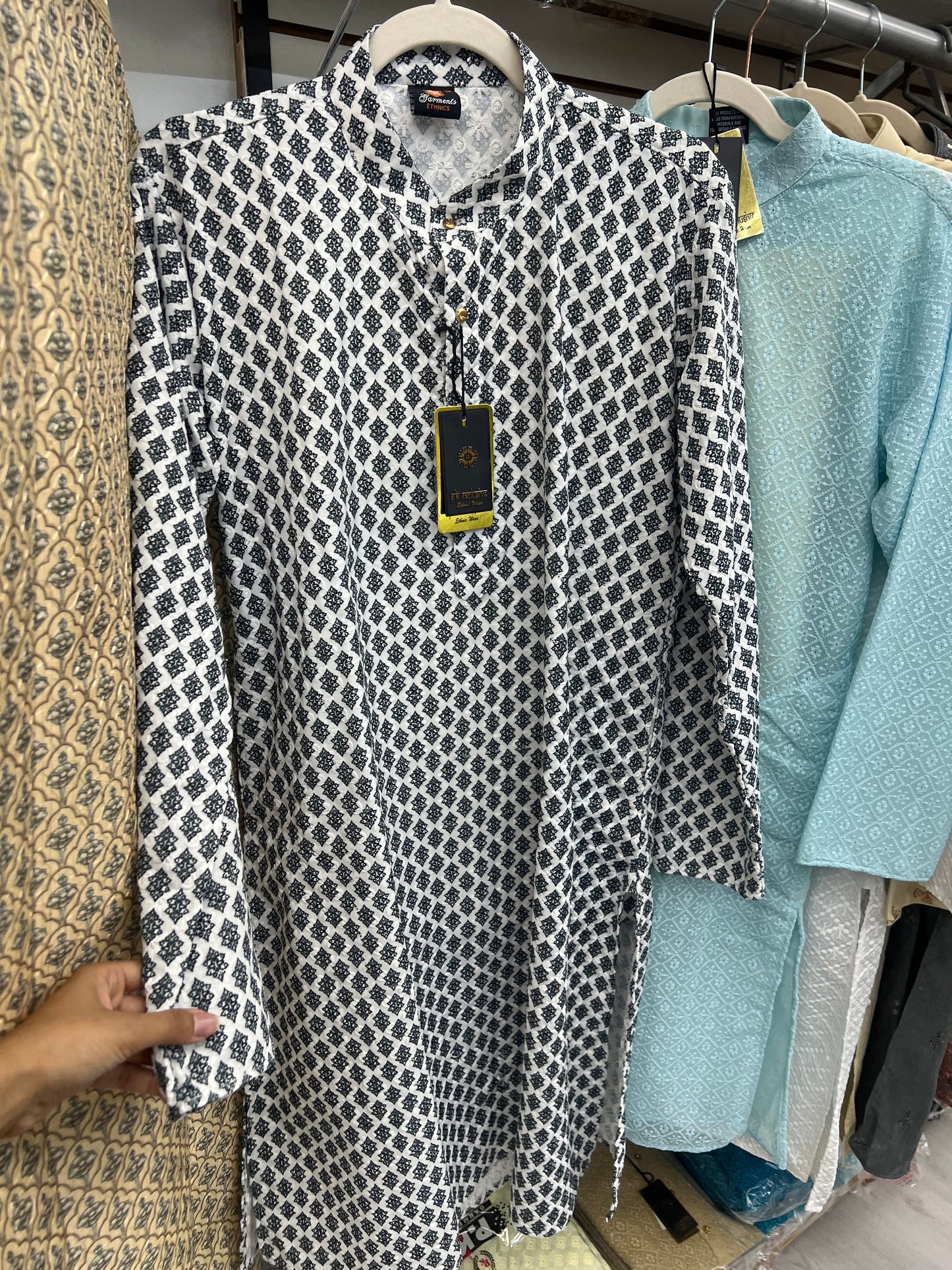 Black & white cotton sequence kurta