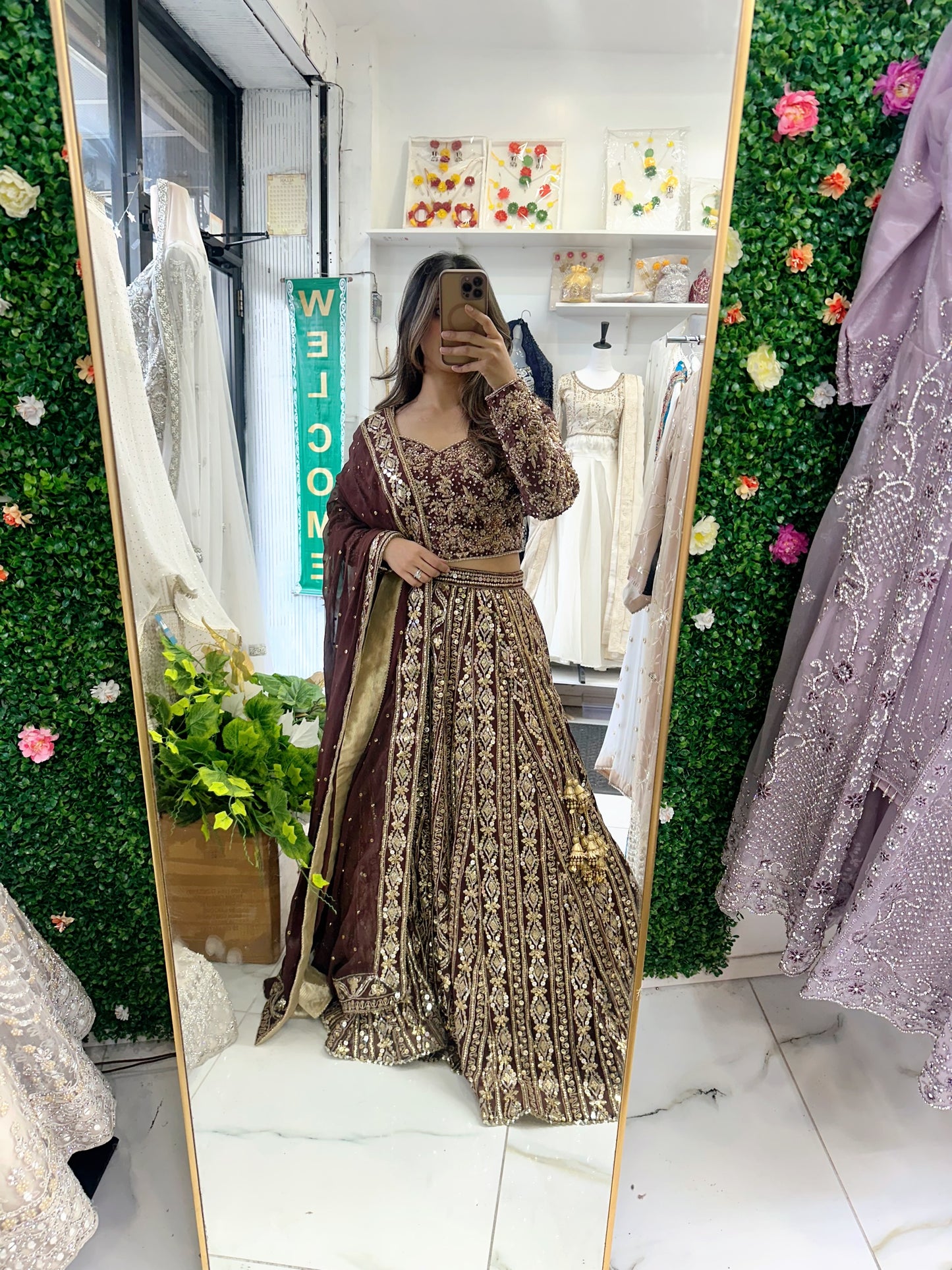 Chocolate brown hand work lehenga
