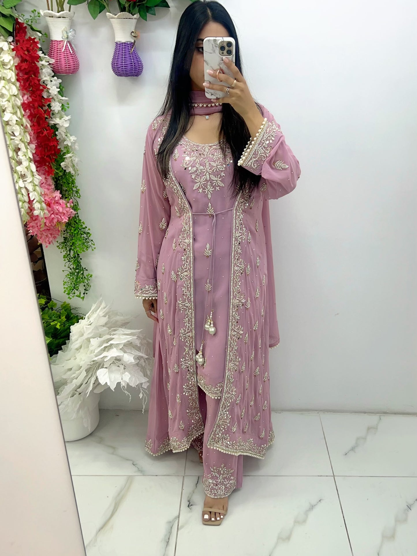 Fancy heavy stone jacket high low four piece suit