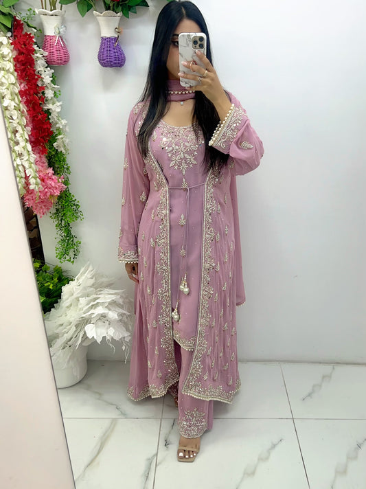 Fancy heavy stone jacket high low four piece suit