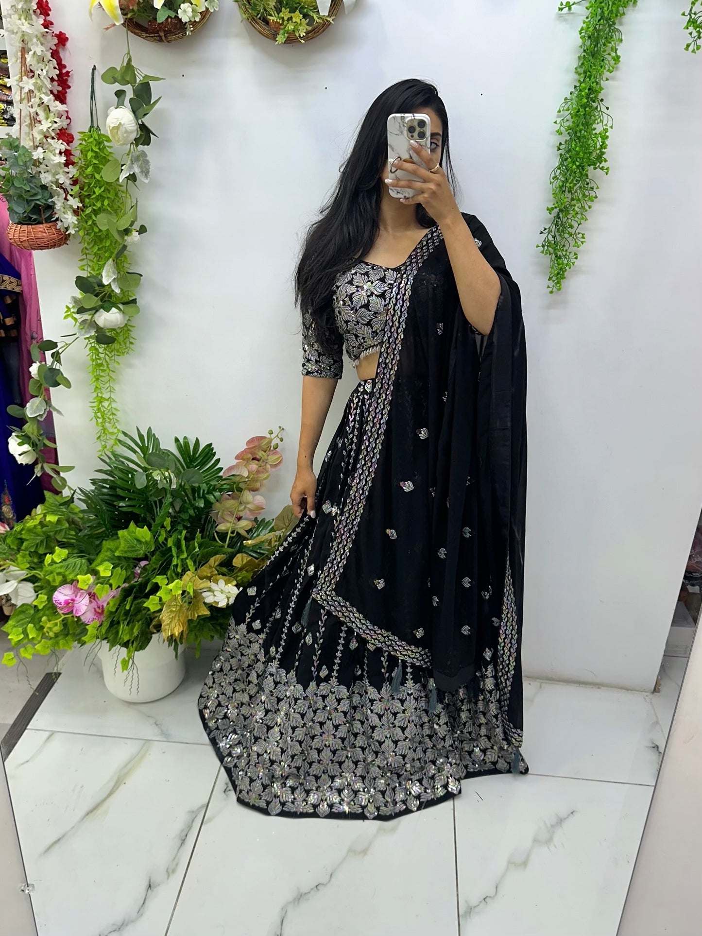 Black multi sequined lehenga choli