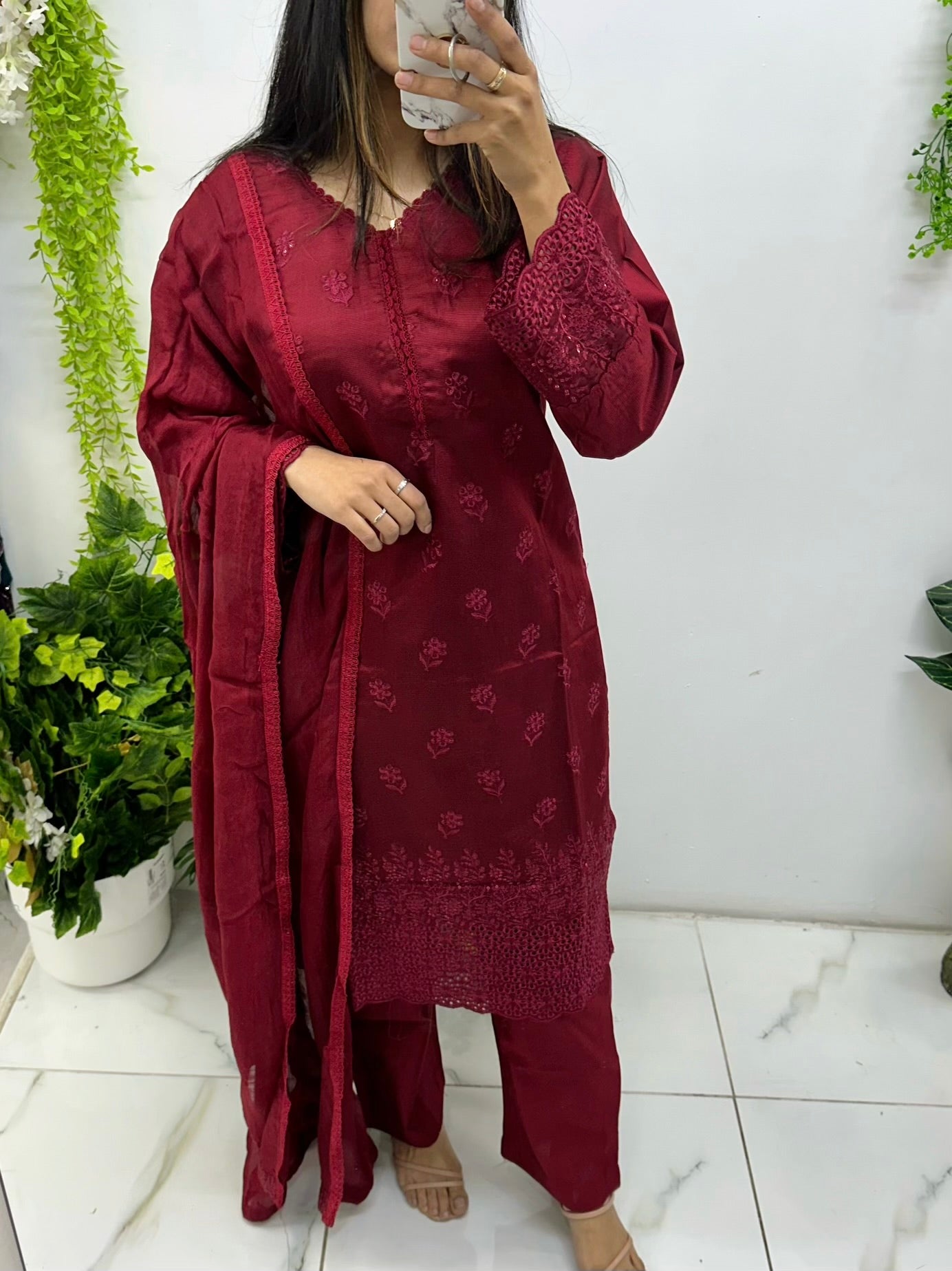 Maroon khaddi suit