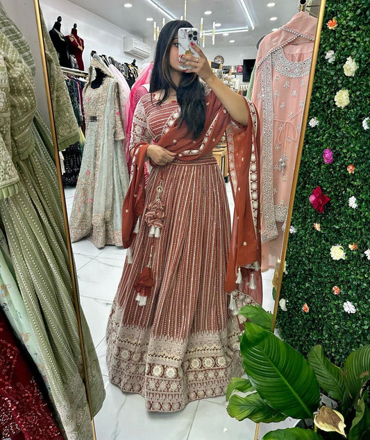 Rusty orange heavy embroidered lehenga