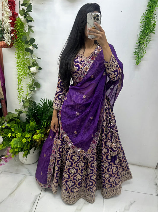 Purple multi color embroidered lehenga with sequins