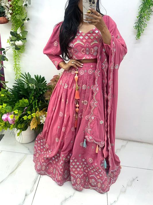 Pink ballon sleeve sequenced lehenga