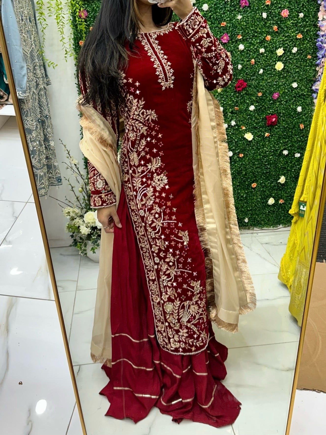Maroon velvet heavy party wear suit