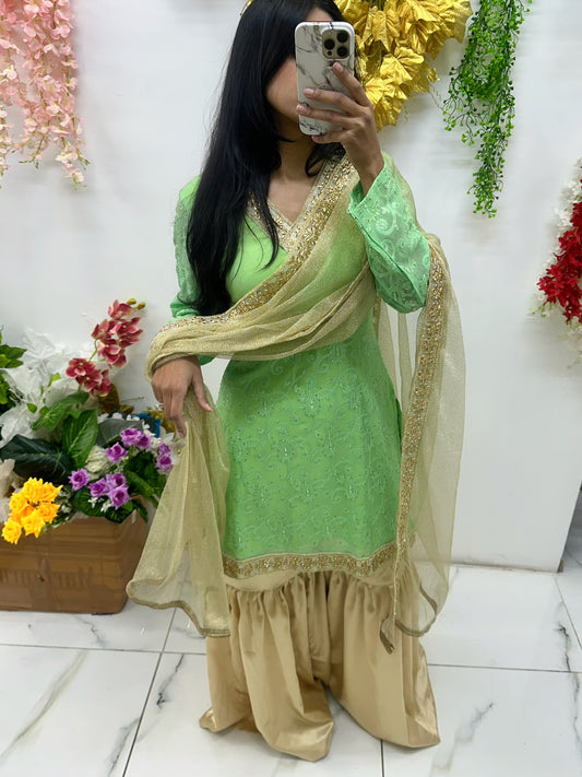 Lime green gharara suit