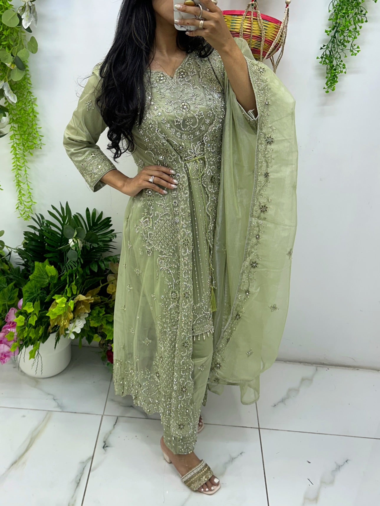 Jacket style stone work party wear suit