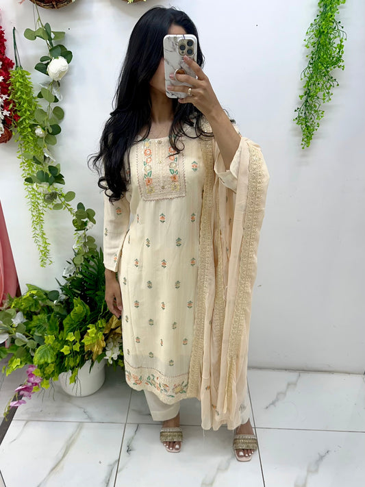 Cream linen three piece