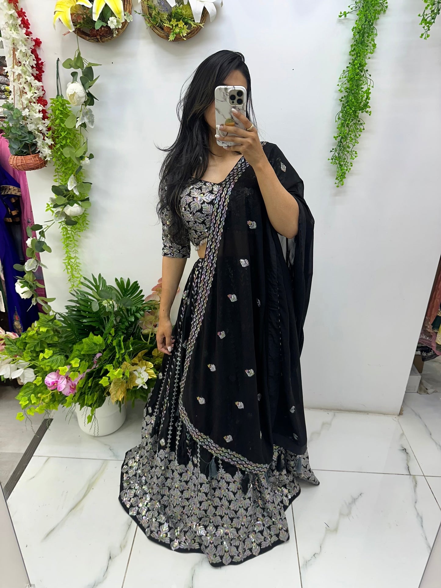 Black multi sequined lehenga choli