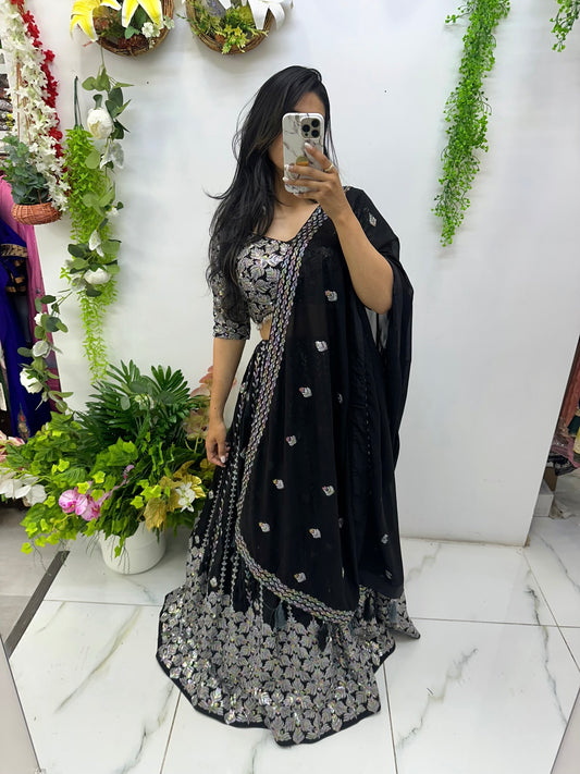 Black multi sequined lehenga choli