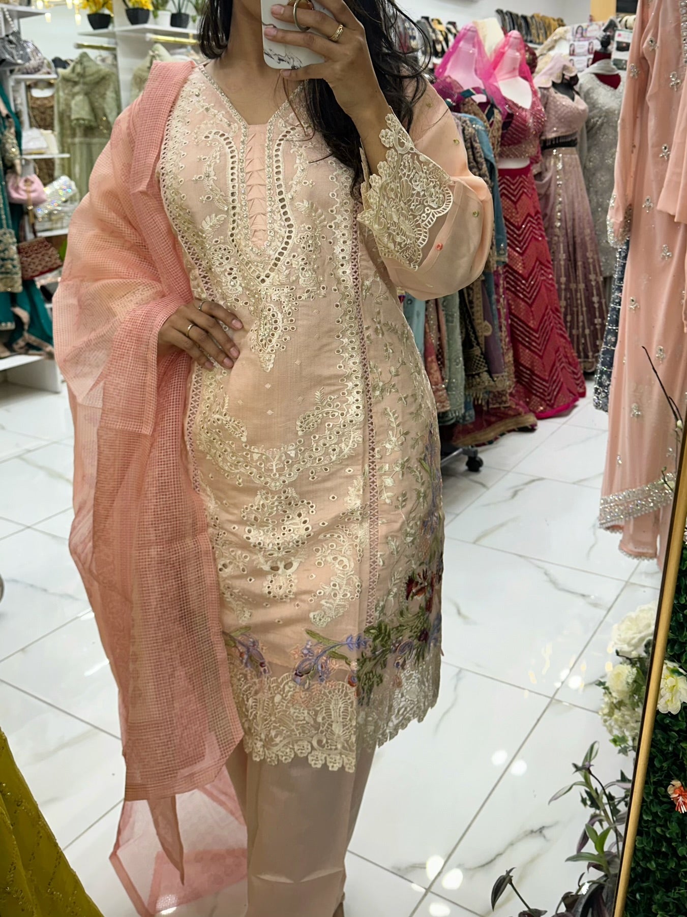 Pink fancy chikankari lawn suit