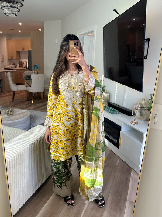 Yellow & green lawn suit