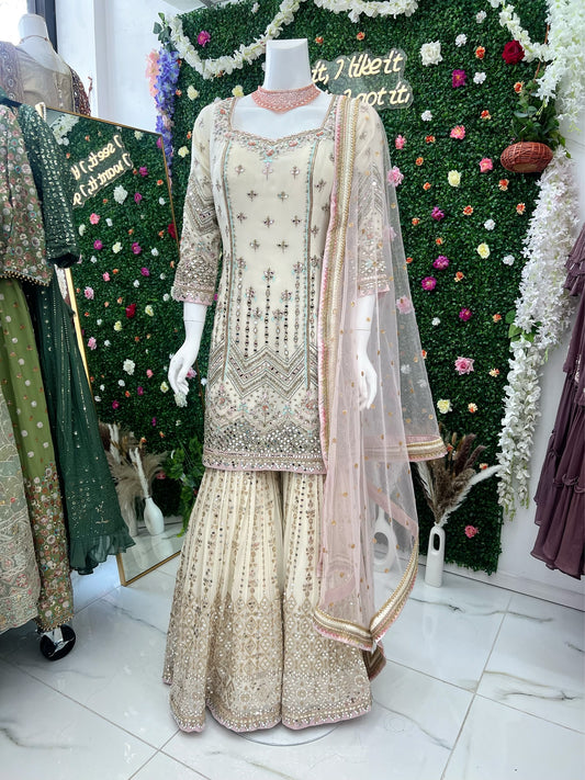 Heavy bridal hand work gharara suit with cancan