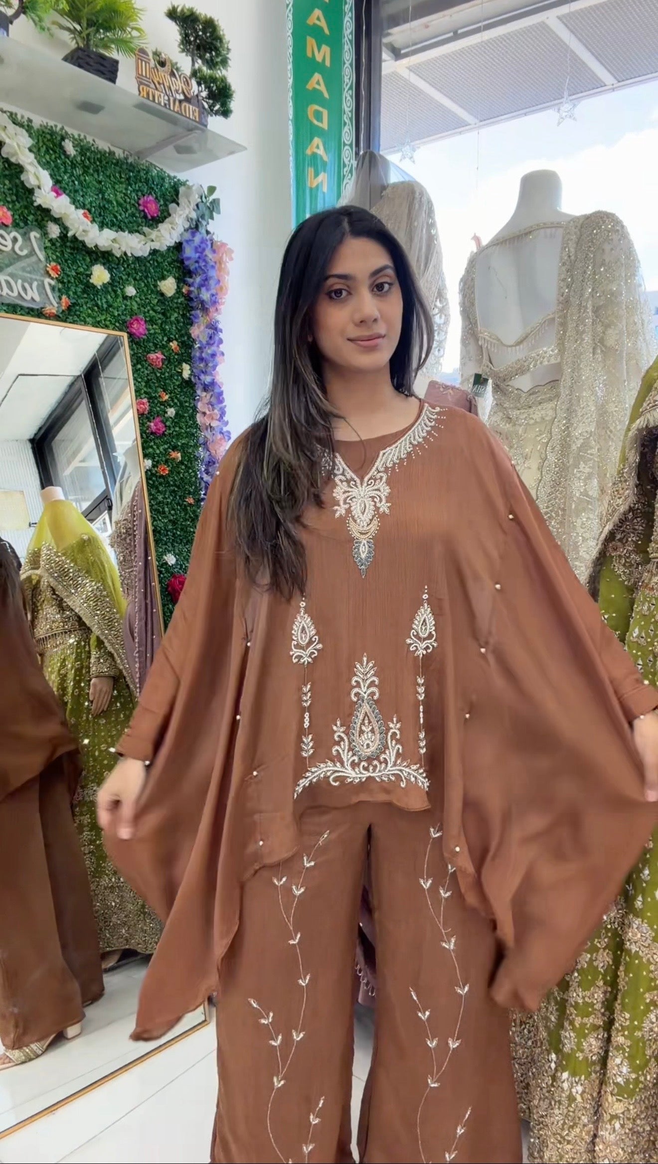 Brown kaftan three piece
