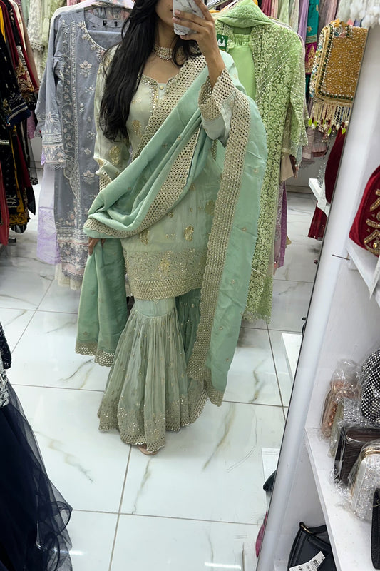 Mint pure katan silk gharara