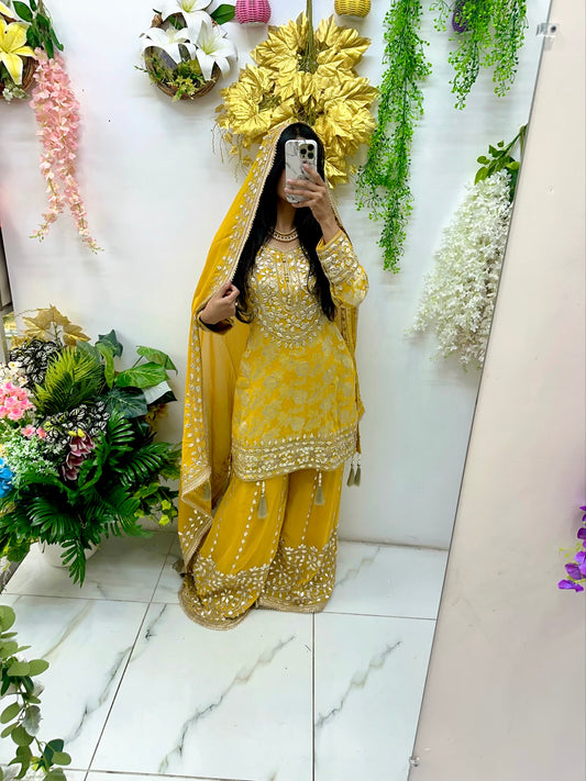 Yellow sharara party wear suit