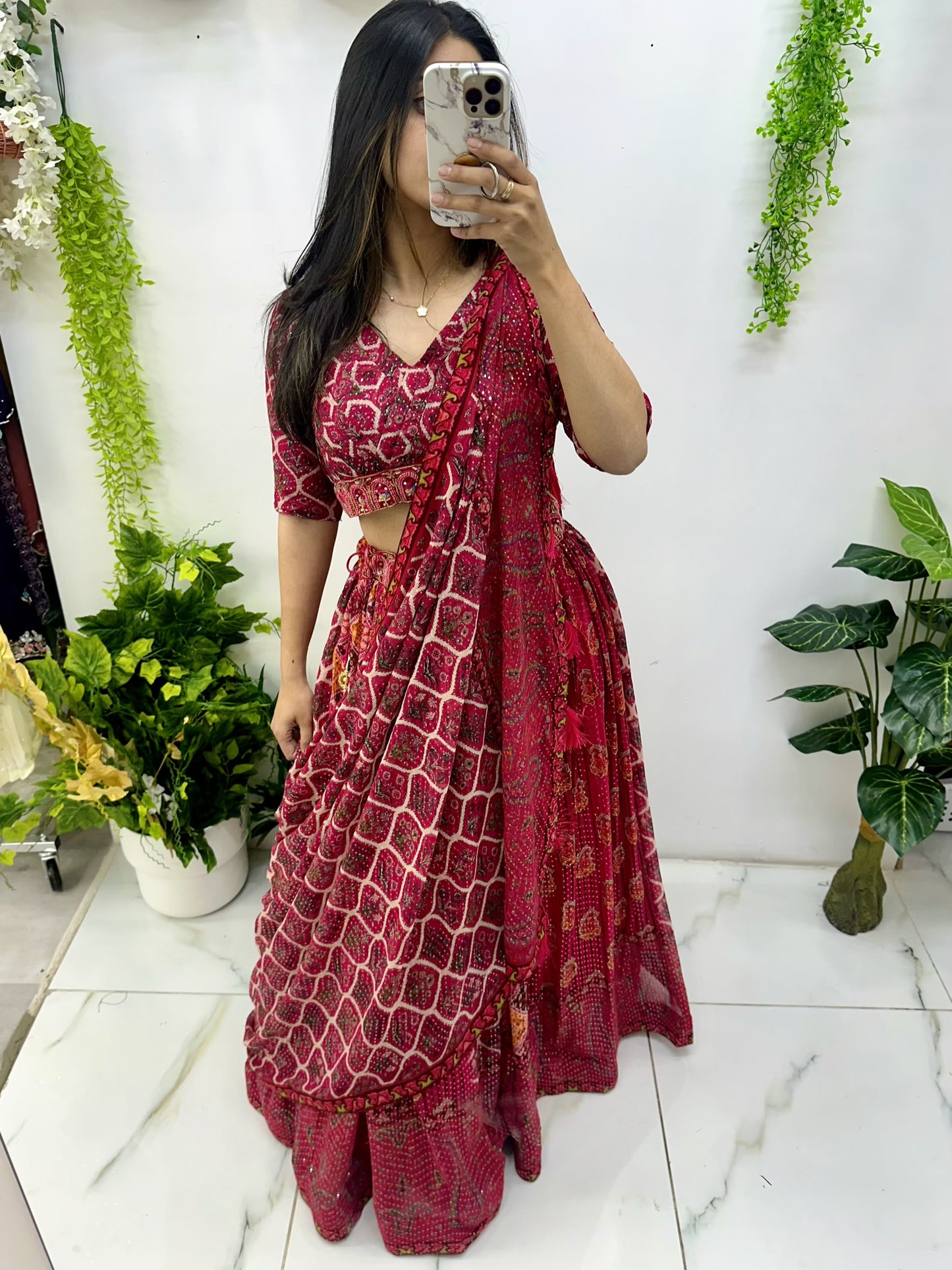 Rani pink georgette sequence lehenga