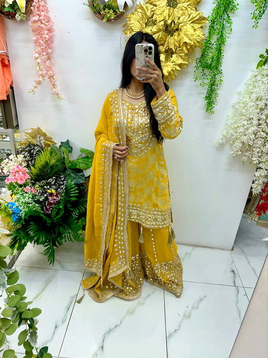 Yellow sharara party wear suit
