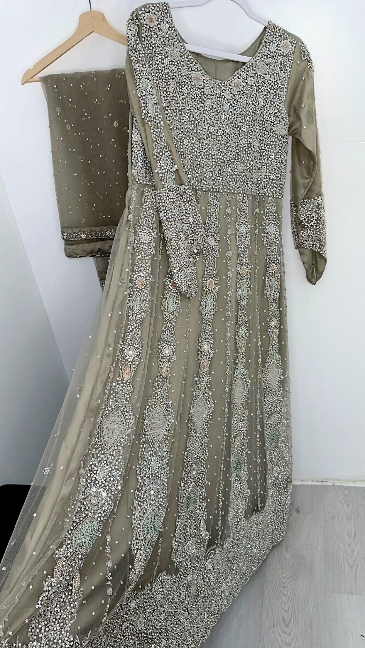 Bridal Light taupe all silver hand work with stone gown