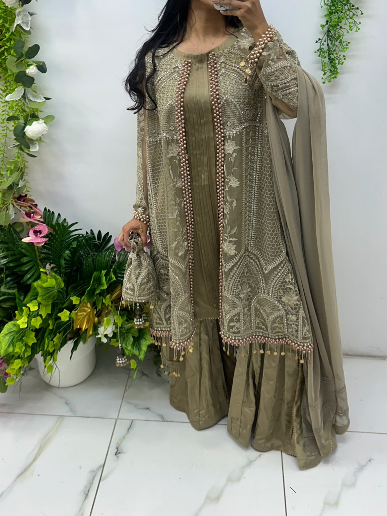 Light olive jacket style four piece suit