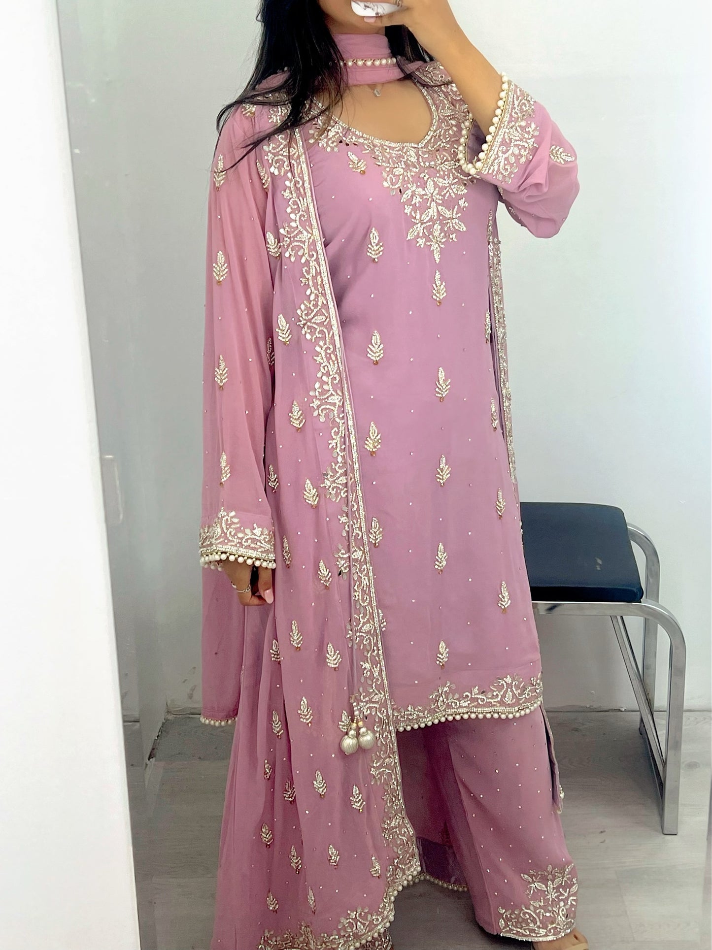 Fancy heavy stone jacket high low four piece suit