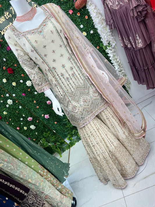 Heavy bridal hand work gharara suit with cancan