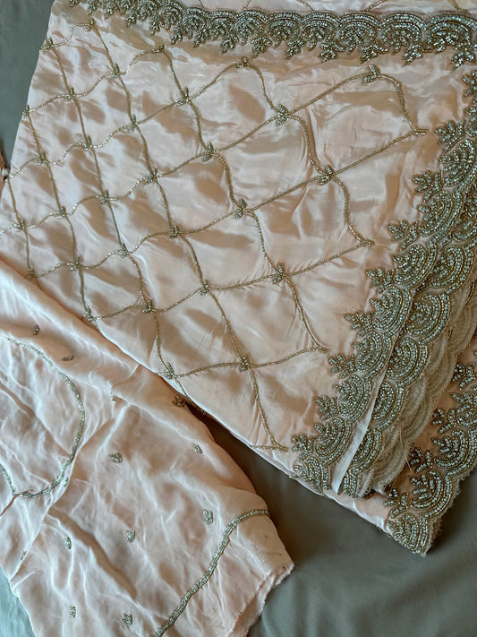 Peach silk hand work party saree