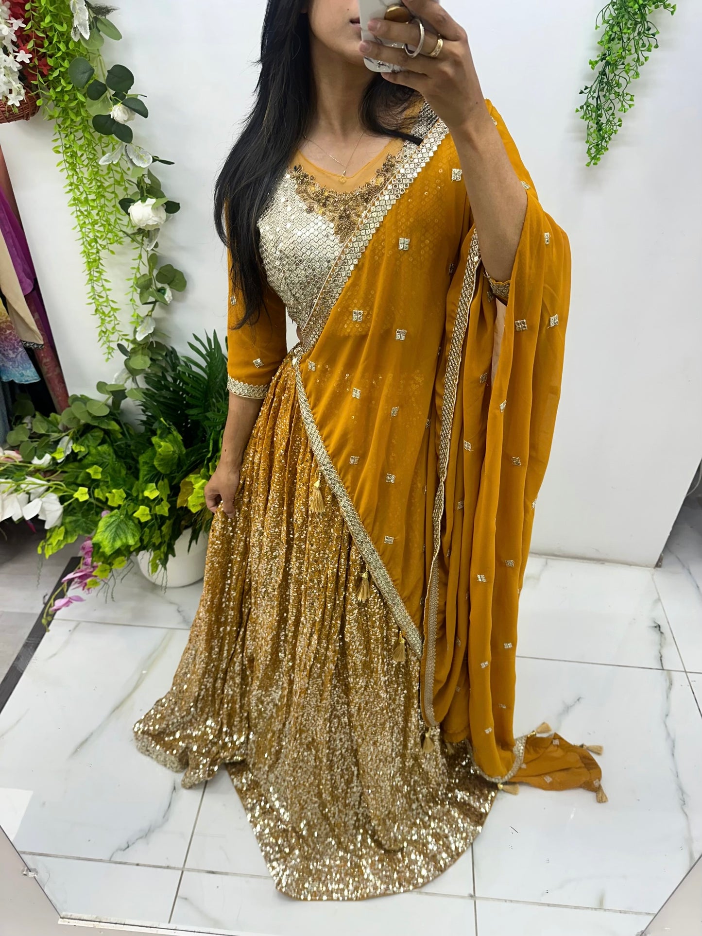 Light orange sequence lehenga