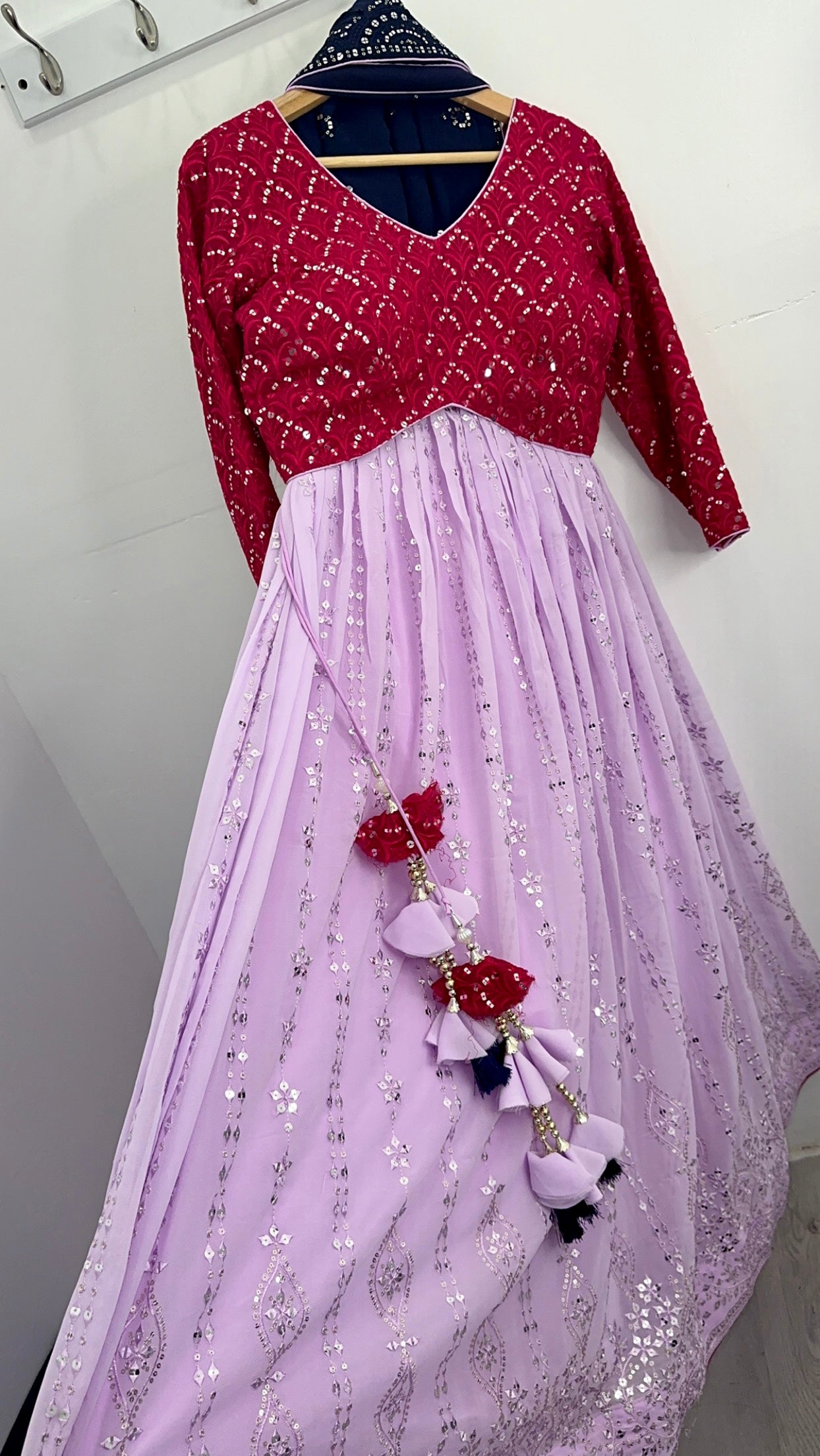 Three color contrast sequence georgette lehenga