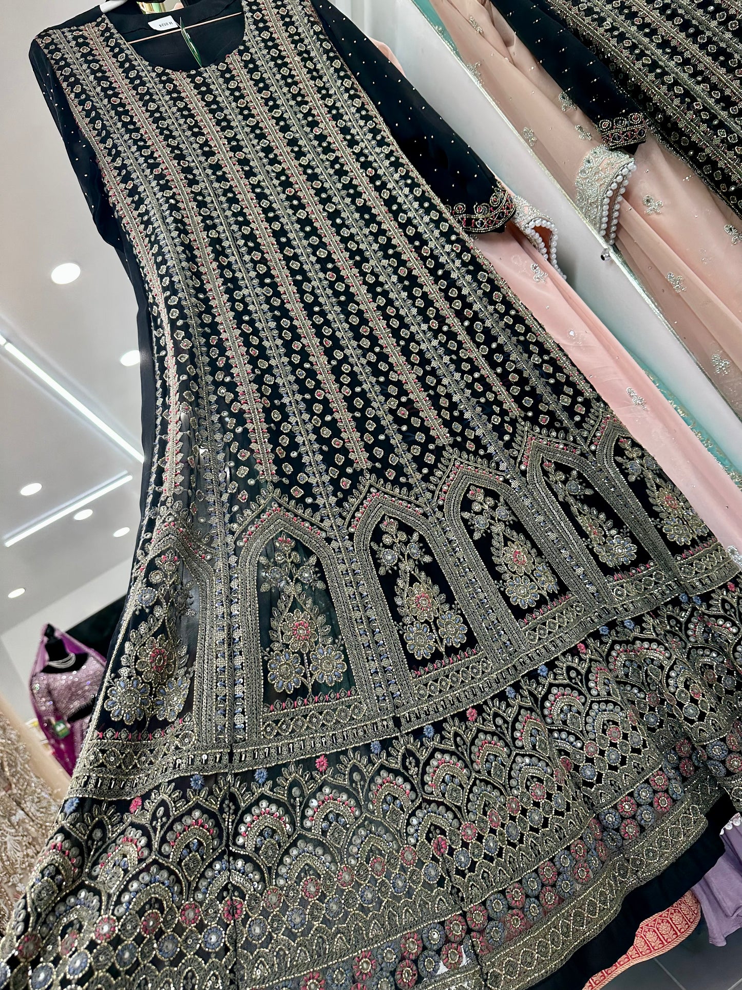 Black lakhnavi work suit with wide leg pants