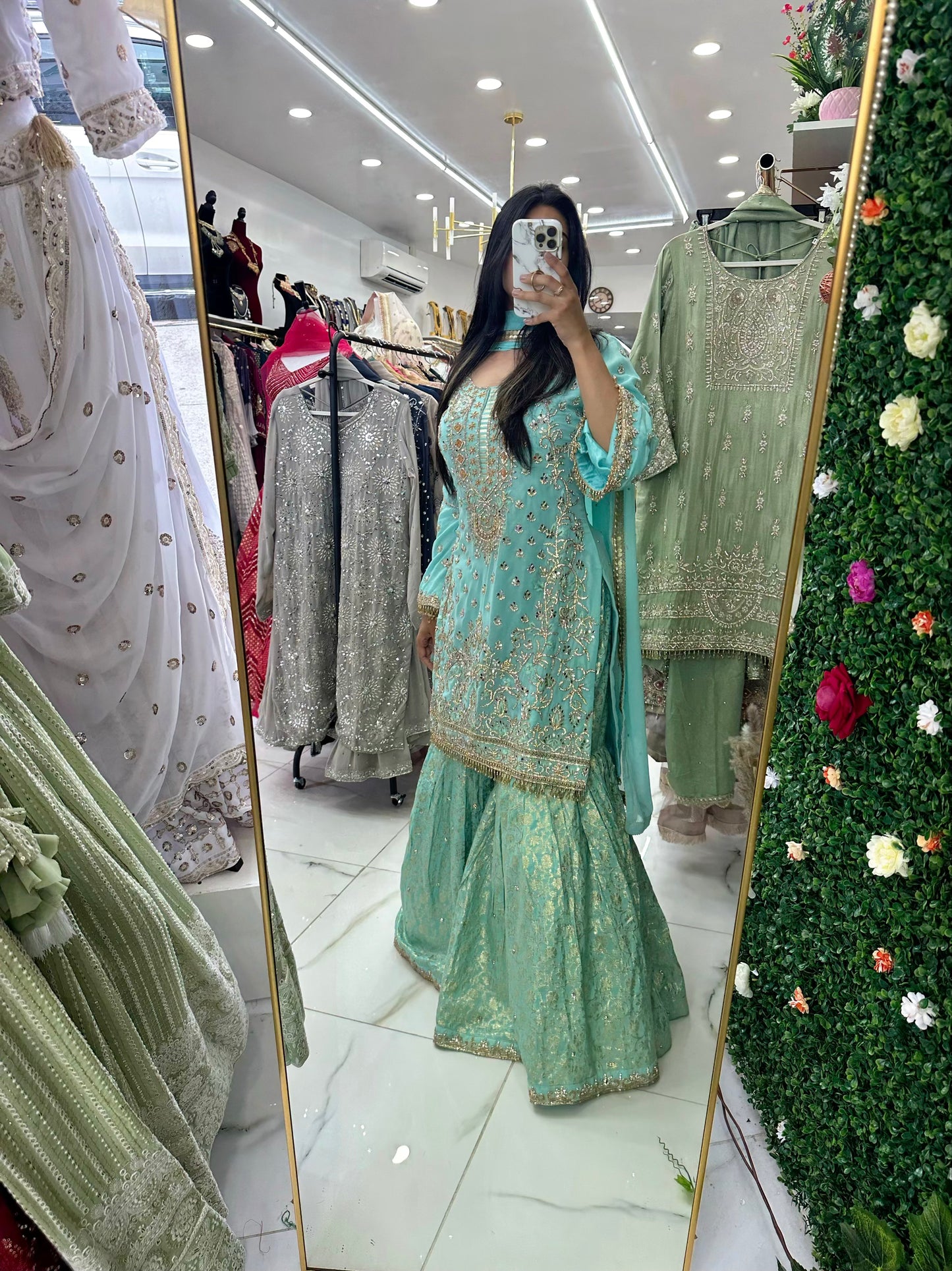 Heavy stone work blue gharara suit