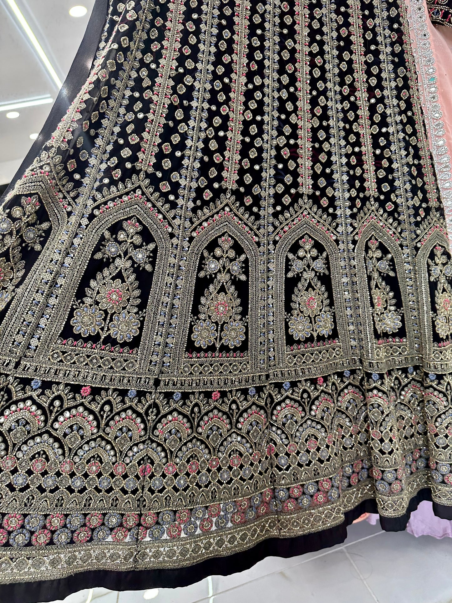Black lakhnavi work suit with wide leg pants