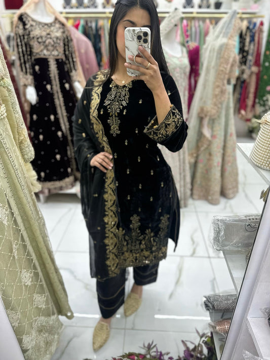 Black velvet three piece set