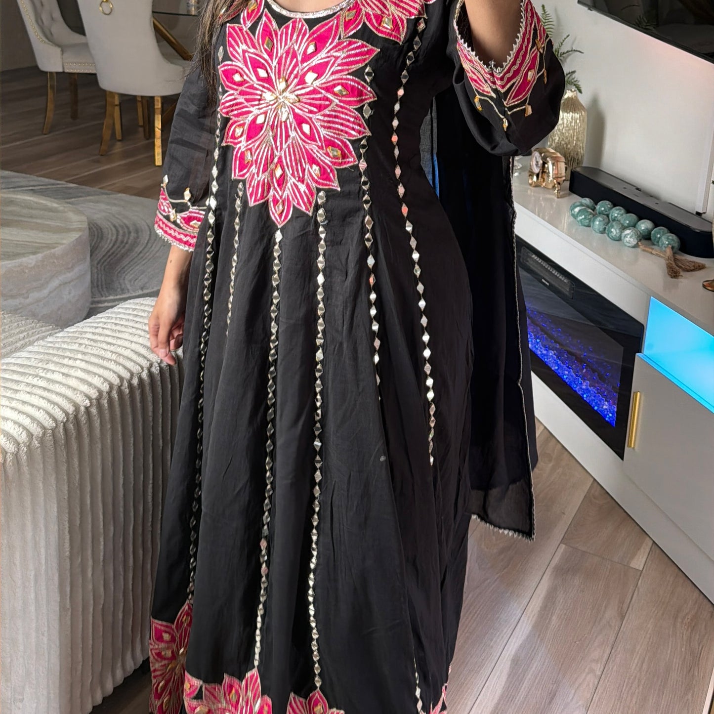 Black anarkali mirror work suit