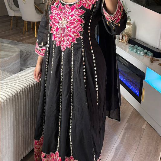 Black anarkali mirror work suit