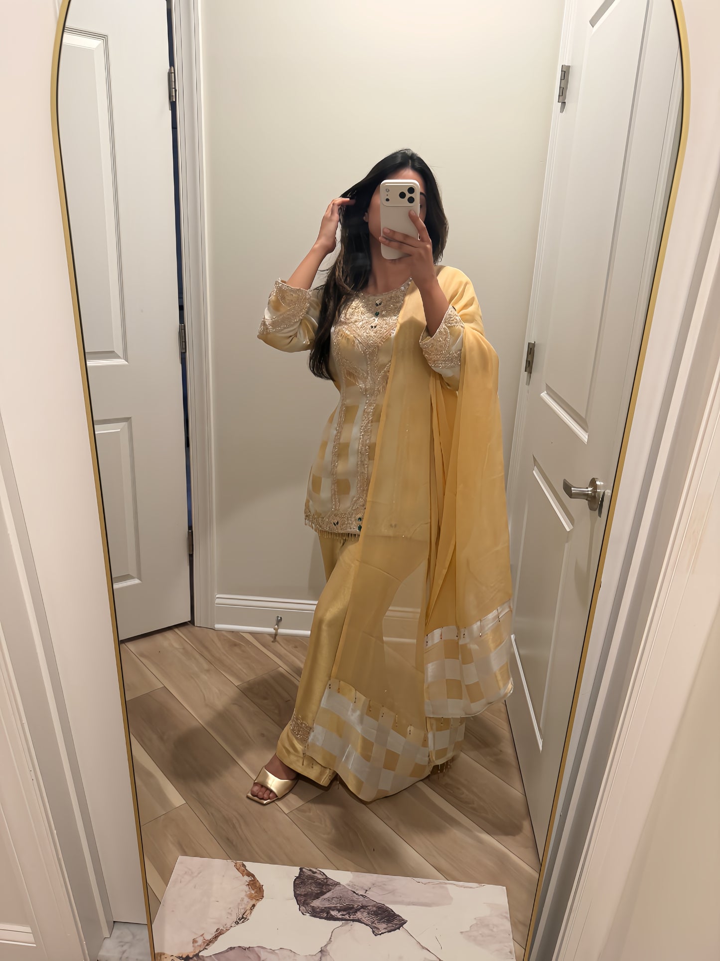 Gold and silver short kameez fancy suit