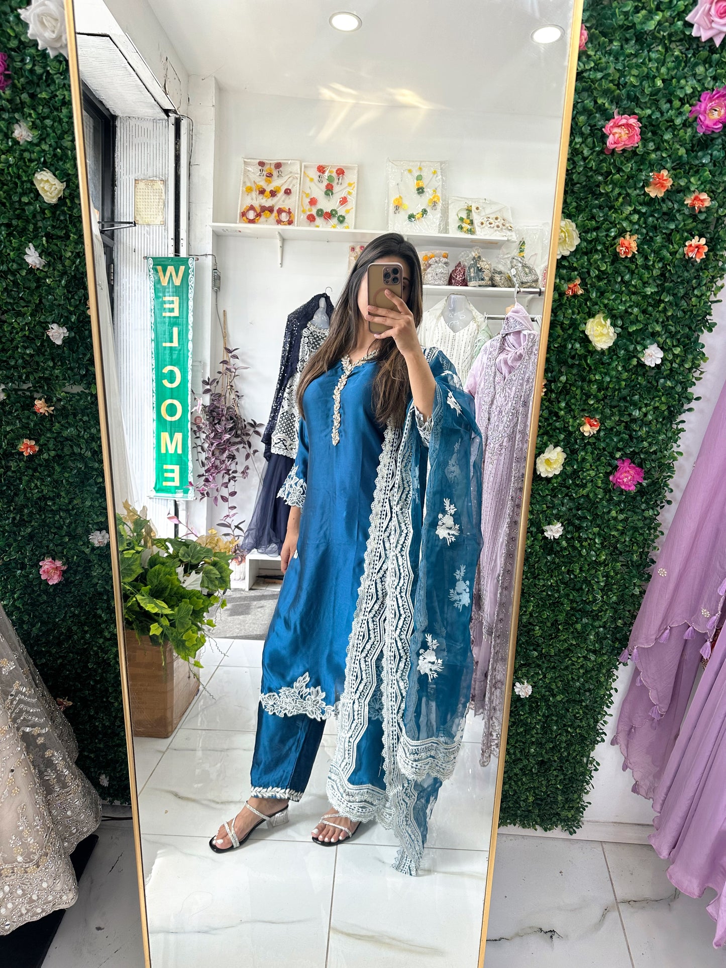 Royal blue silk suit