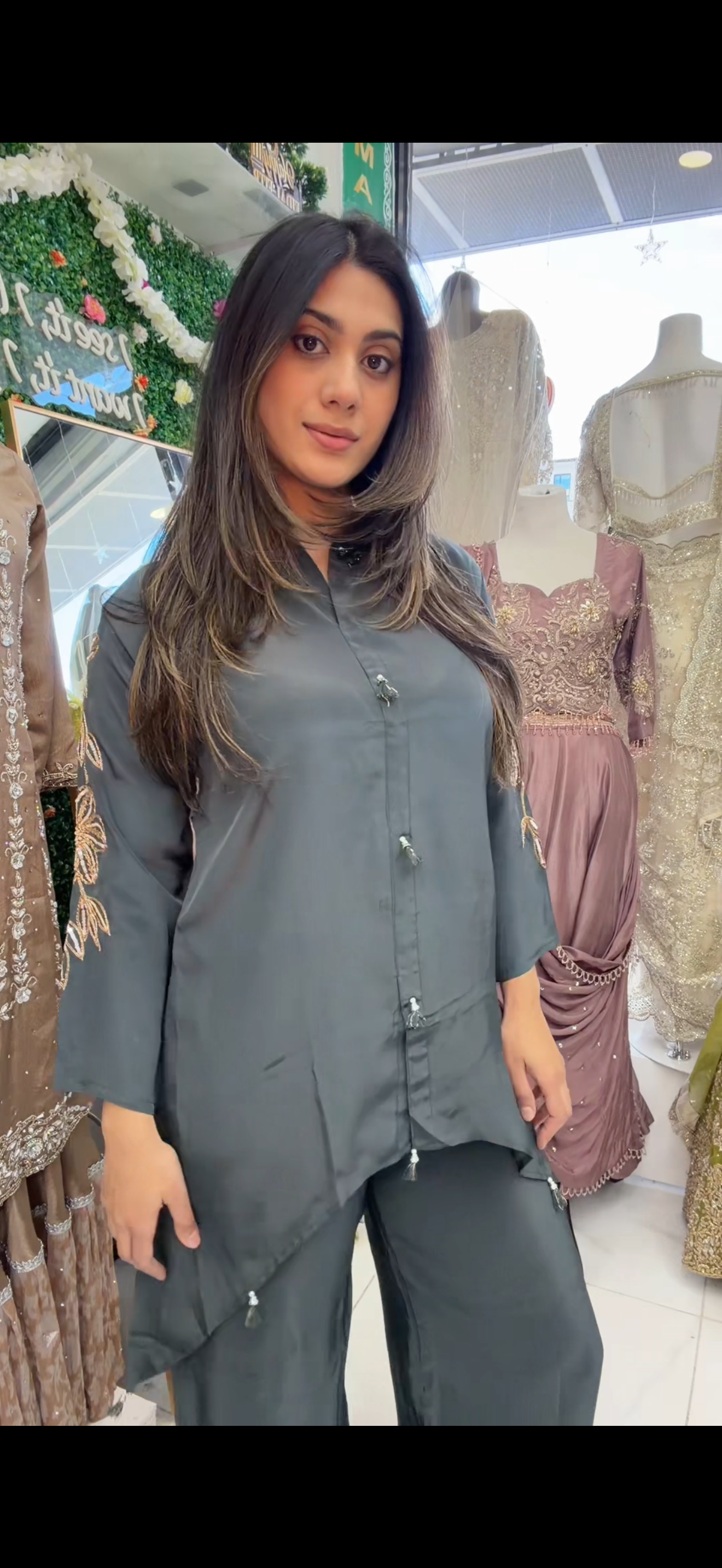 Dark green silk coord set