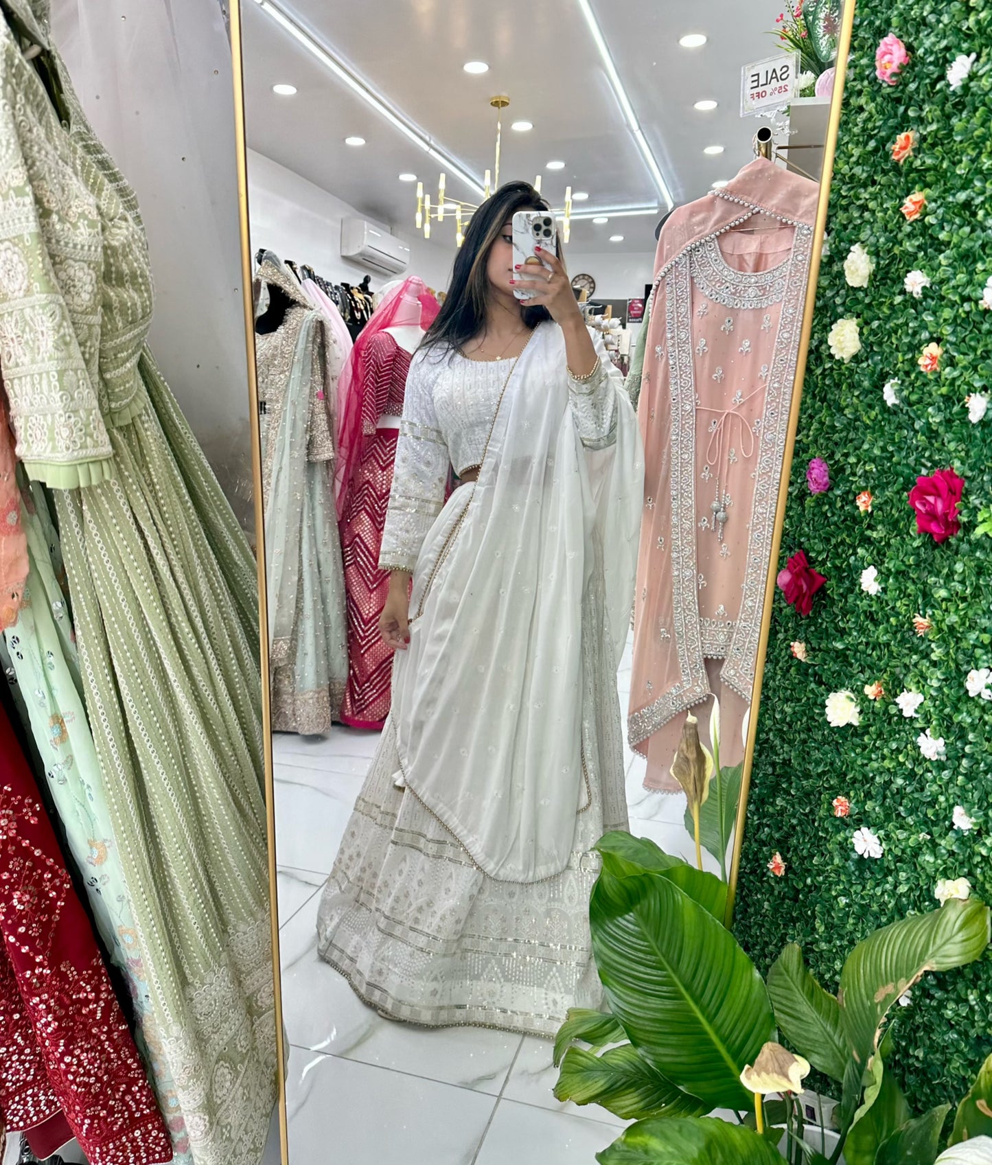 White party wear lehenga