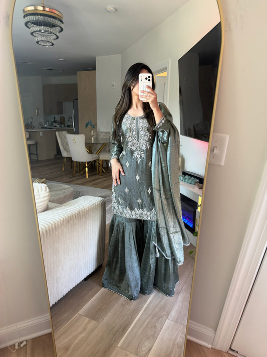 Metallic green gharara suit