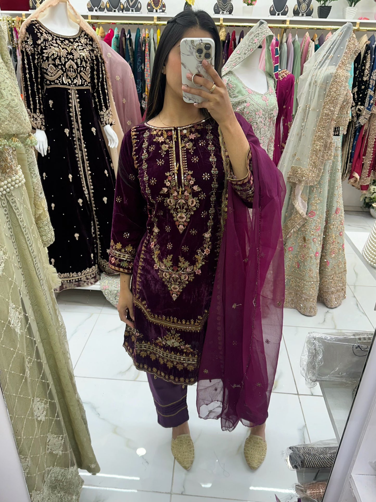 Purple velvet three piece suit