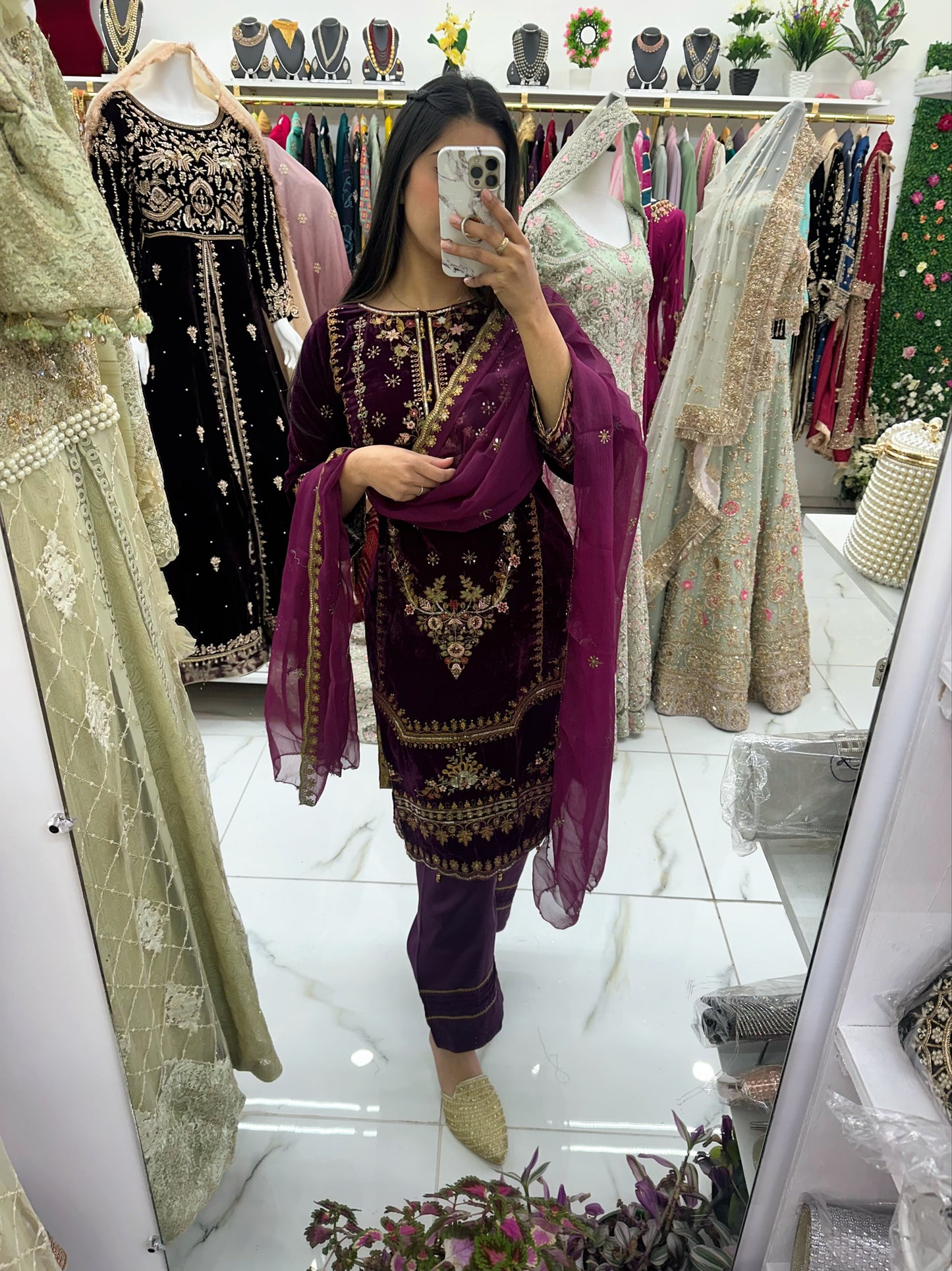 Purple velvet three piece suit
