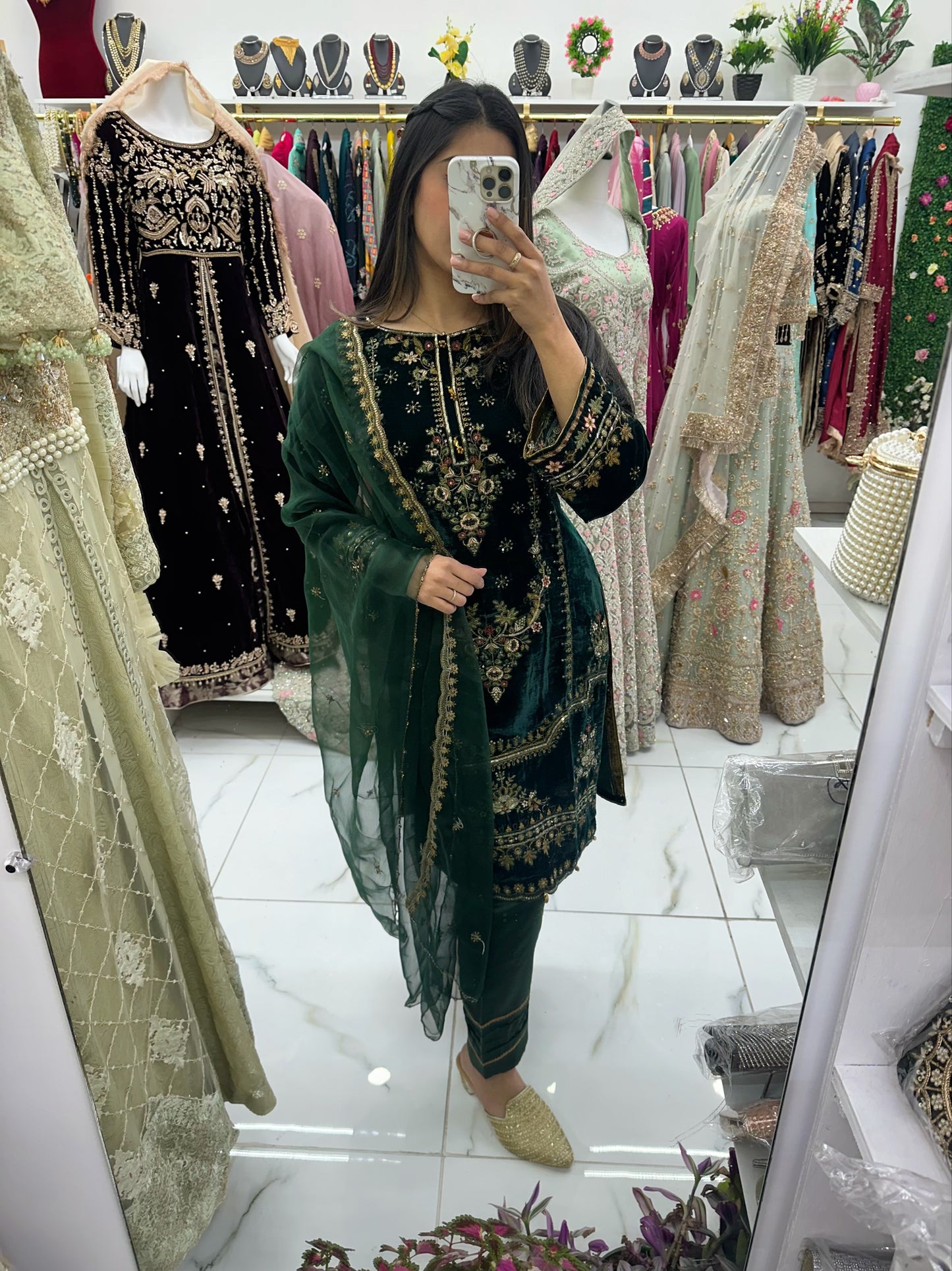 Emerald green velvet three piece set