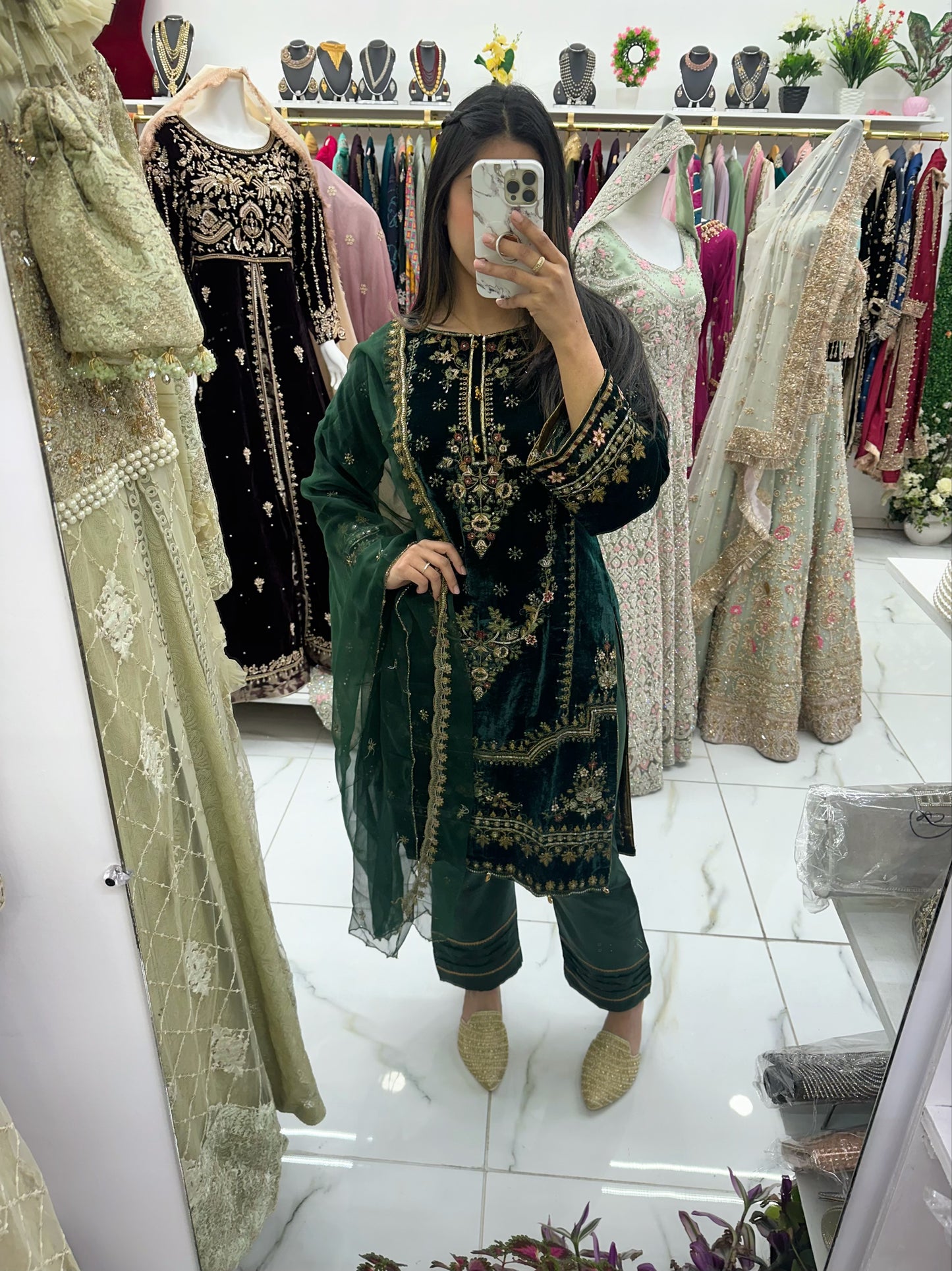 Emerald green velvet three piece set