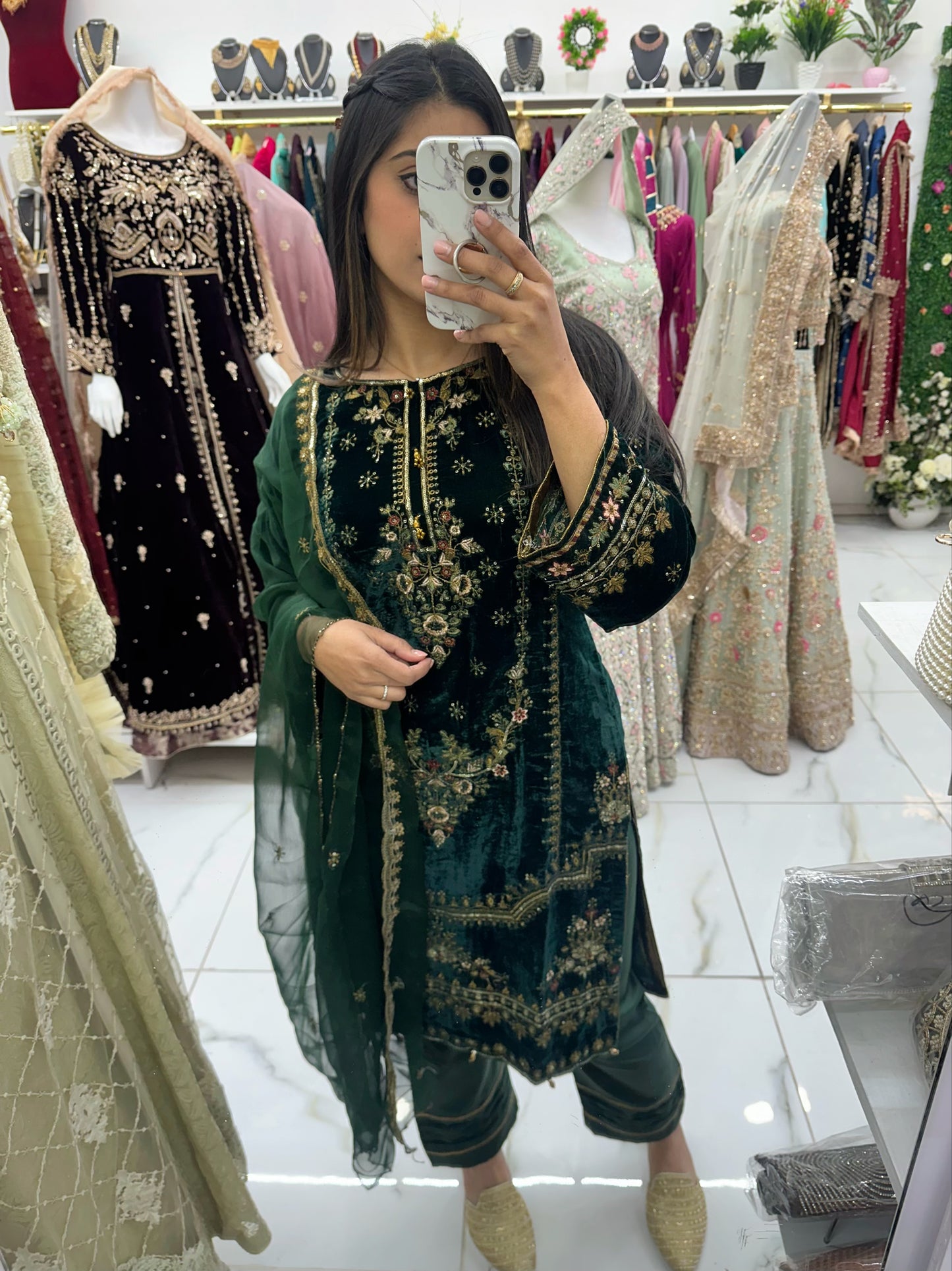 Emerald green velvet three piece set