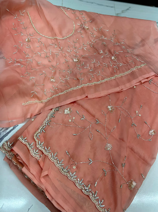 Pink peach pure organza saree