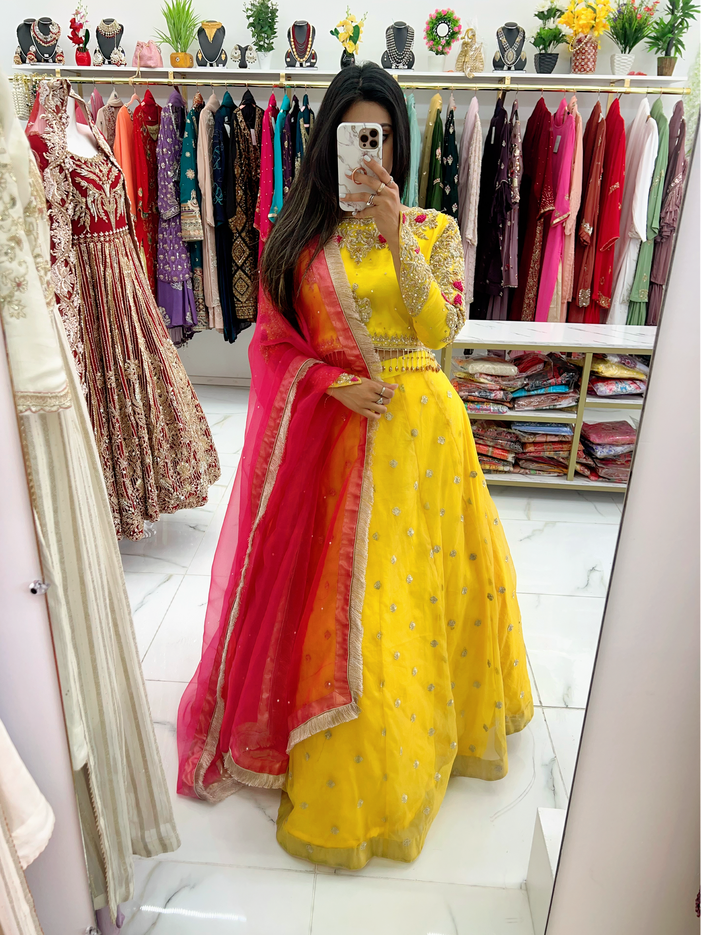 Yellow & hot pink contrast lehenga