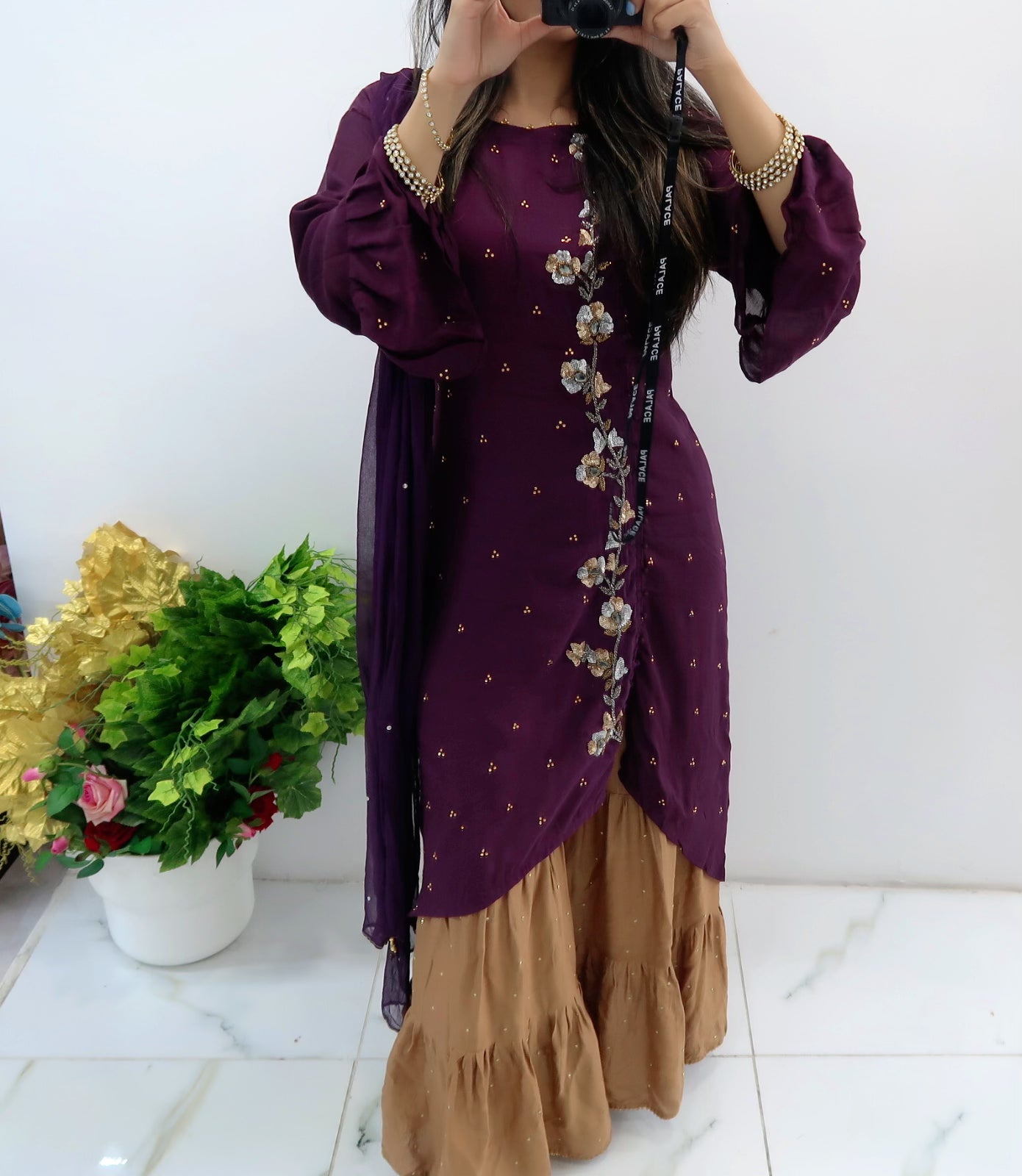 Purple gharara linen suit